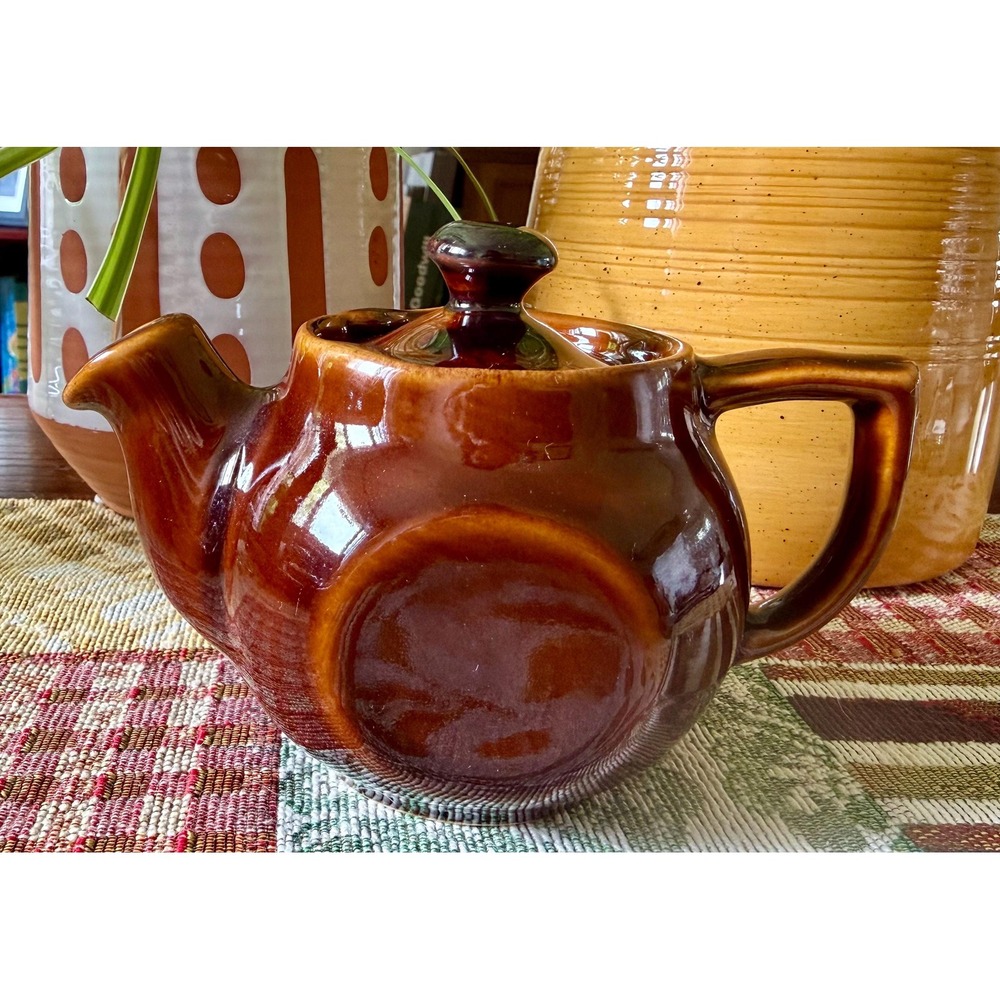 Vintage Hull Pottery Mirror Brown Teapot | 6" Drip Glaze Ceramic Tea Pot w/Lid